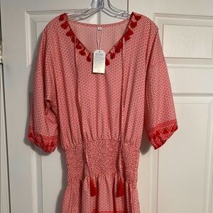 Red Geometric Patterned Coverup/Dress